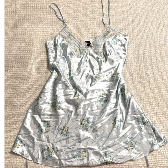 Cottagecore Satin Nightgown XXL Blue Floral Lace Trim Slip Sleepwear Lingerie - Picture 9 of 9